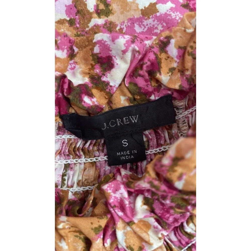 J. Crew Women’s S Pink Floral Blouse Smocked Ruffle Puff Sleeve Cottagecore